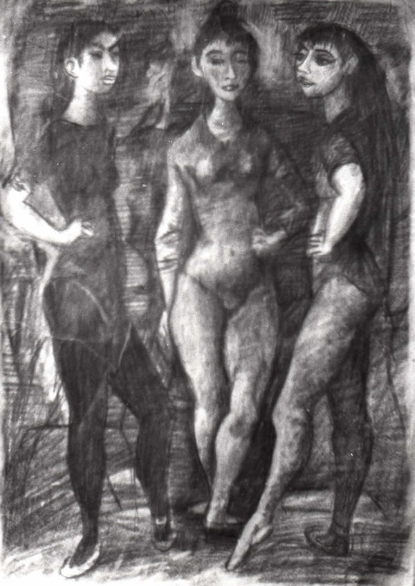 Tre ballerine, anni ’50, matita su carta, Bologna, Galleria Cinquantasei